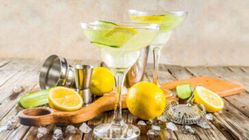 glasses of low-Calorie vodka with lemon and cucumber slices