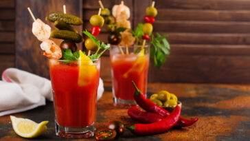 Homemade spicy vodka bloody mary cocktail