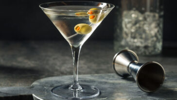 Boozy Dry Vodka Martini with Green Olives