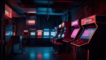 an empty video gaming room at a arcade bars in los angeles california