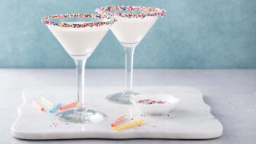 Birthday cake martini with sprinkles on rim