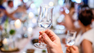 someone holding a shot of skyy vodka