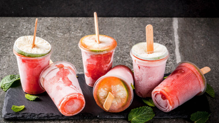 Frozen cocktail of watermelon or berry, mint and lime.