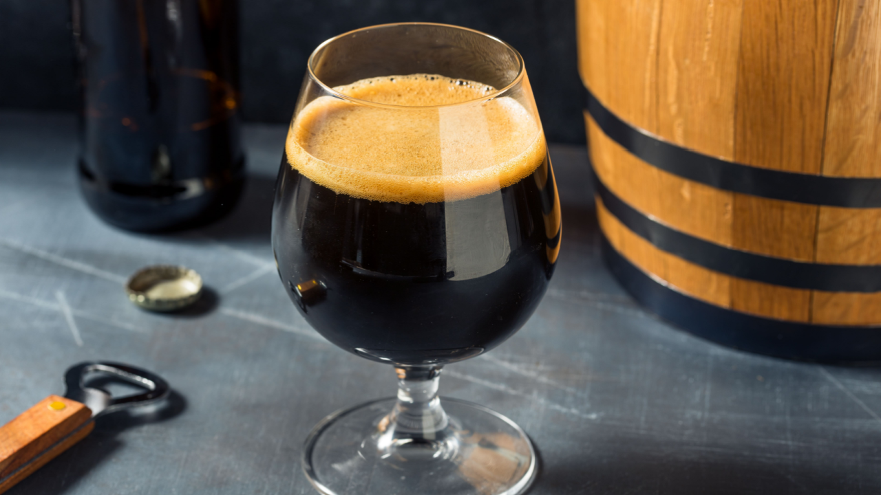 Boozy Bourbon Bararel Aged Stout Beer in a Glass