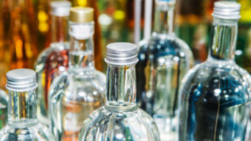 Bottles of vodka are on display in the store.