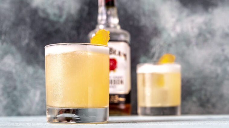 Whiskey sour made of Jim Beam - one of the best-selling brands of bourbon in the world.