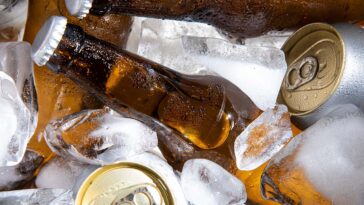beer bottles with beer cans for beginners chilled in ice