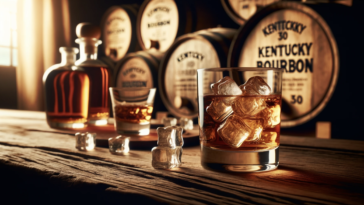 a glass of kentucky bourbon on the rocks