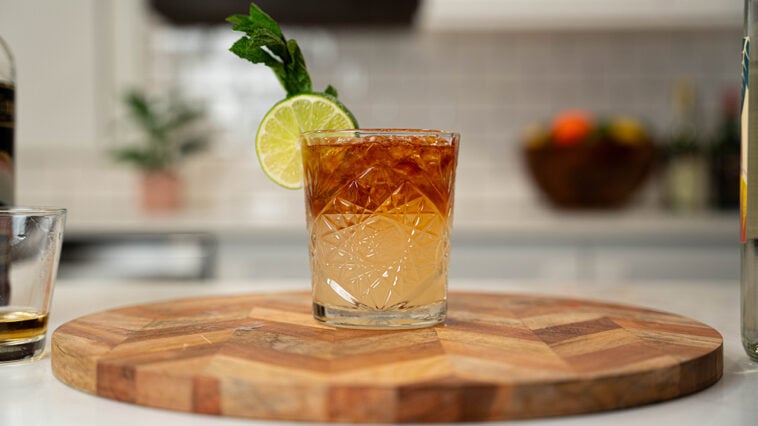 a glass of mai tai cocktail