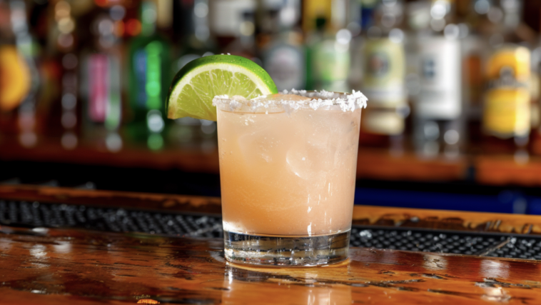 Guava Margarita 1 guava margarita on a bar top