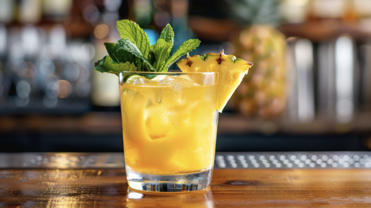 pineapple whiskey smash drink