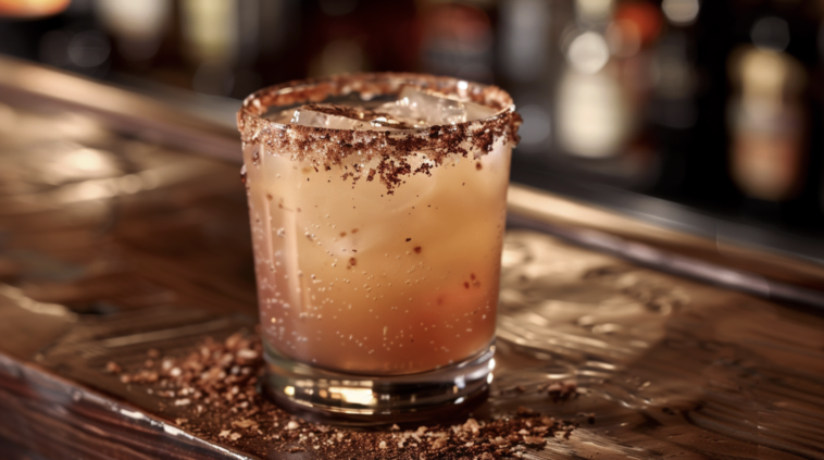 Spicy Chocolate Margarita 1 spicy chocolate margarita with chili powder and salt rim