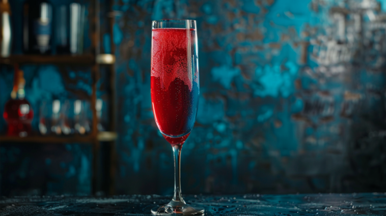 Meet Me at Midnight Champagne Cocktail 1 Meet Me at Midnight Champagne Cocktail with dark colored background