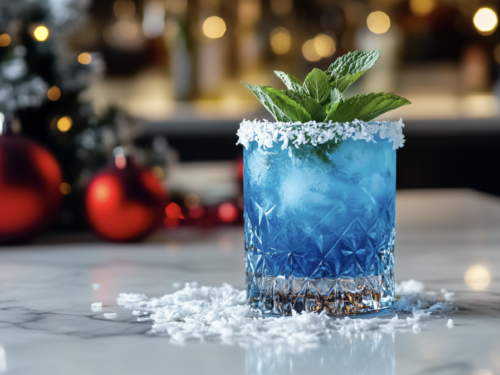 Blue Winter Wonderland Cocktail for a Bright and Festive Holiday Night