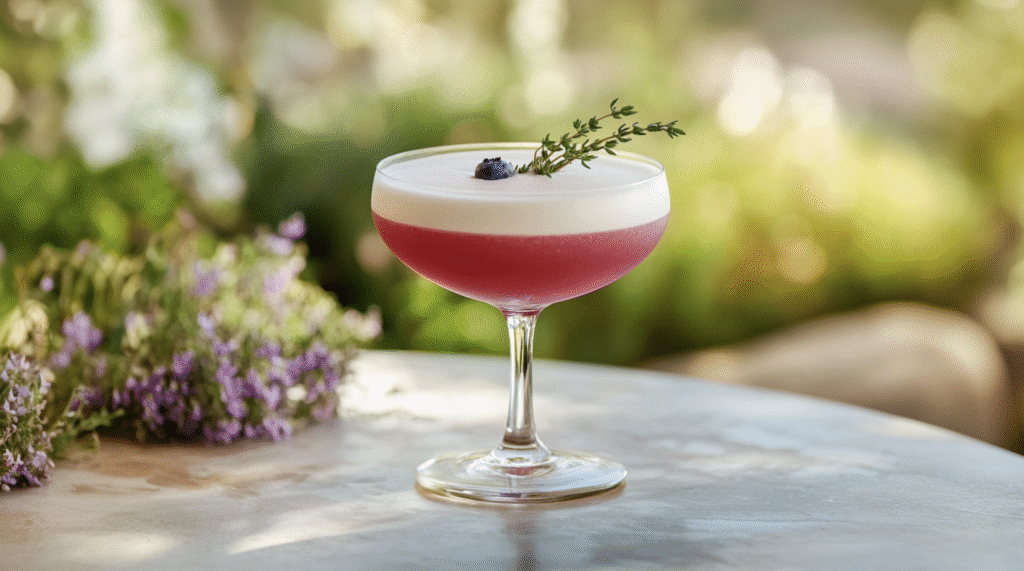 55 Refreshing Blueberry Cocktails You Can Make at Home 3 Blueberry Thyme Pisco Sour